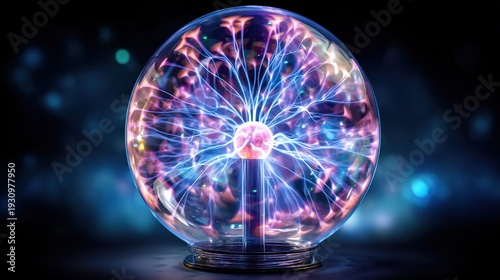 Plasma Ball Electric Energy Light Inside Glass Sphere Futuristic Science Concept