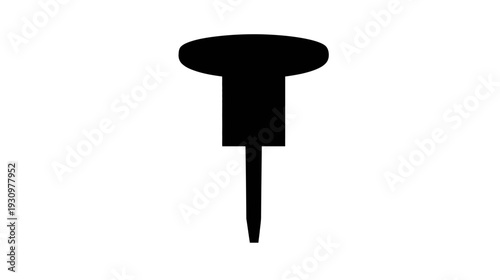 A simple, black pushpin illustration. The head is oval, stem rectangular. Pointed end