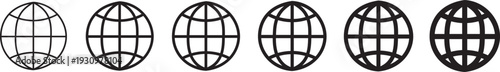 Globe icons set, WWW world wide web set site symbol. Internet and world wide web globe icons