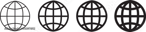 Globe icons set, WWW world wide web set site symbol. Internet and world wide web globe icons