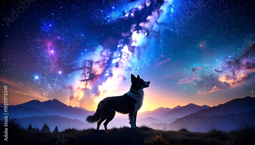 Dogs Silhouette Under a Starry Night Sky - A Cosmic Journey.