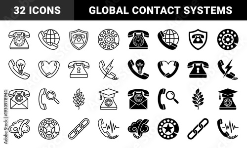Communication symbols merging vintage telephones with conceptual metaphors like time globe security ideas energy mail education and cloud connectivity