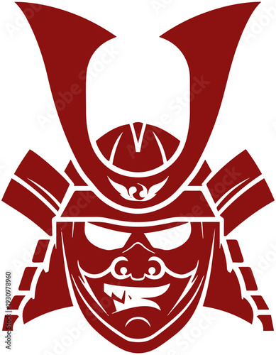 Samurai warrior helmet with sharp blades and menacing facial expression