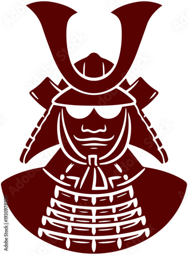 Samurai warrior in traditional Japanese armor with helmet and swords