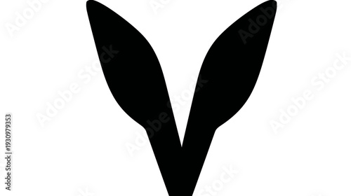 Black abstract V shape with smooth curved edges on a stark white background. Simple and clean