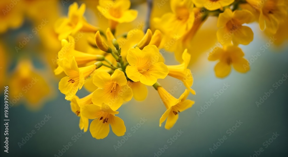 Obraz premium A close-up view of vibrant yellow flowers in full bloom. The soft focus enhances the beauty of the blossoms