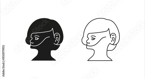 Head profile illustration with glasses and mask comparison for health and safety Vector