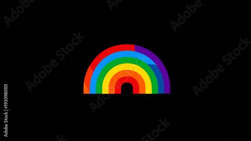 A vibrant, colorful illustration of a rainbow arching across a black, minimalist background