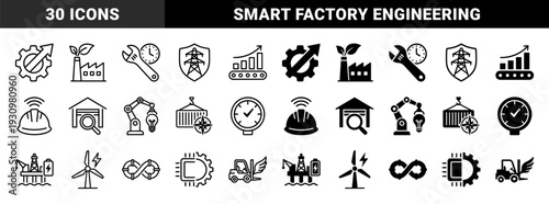Industrial energy and smart manufacturing hybrid symbols featuring power grid protection factory automation renewable wind power and logistics efficiency