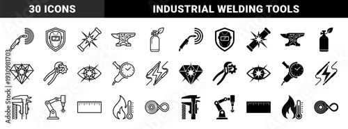 Heavy Industrial Welding and Metal Fabrication Symbols Integrating High Tech Circuitry with Traditional Forging Tools and Precision Measurement Equipment