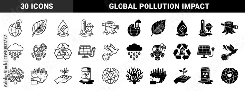 Ecological crisis and environmental protection hybrid symbols featuring industrial pollution melting glaciers toxic waste and sustainable energy solutions