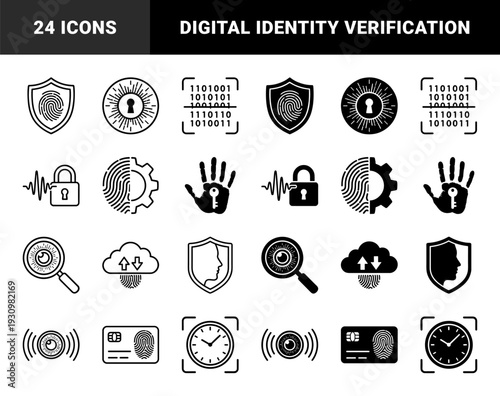 Biometric Security Hybrid Symbols Featuring Fingerprint Shield Data Encryption Scanning Magnifier Cloud Storage and Identity Verification Authentication