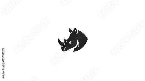 A simple, black silhouette of a rhino head on a white background, minimal design