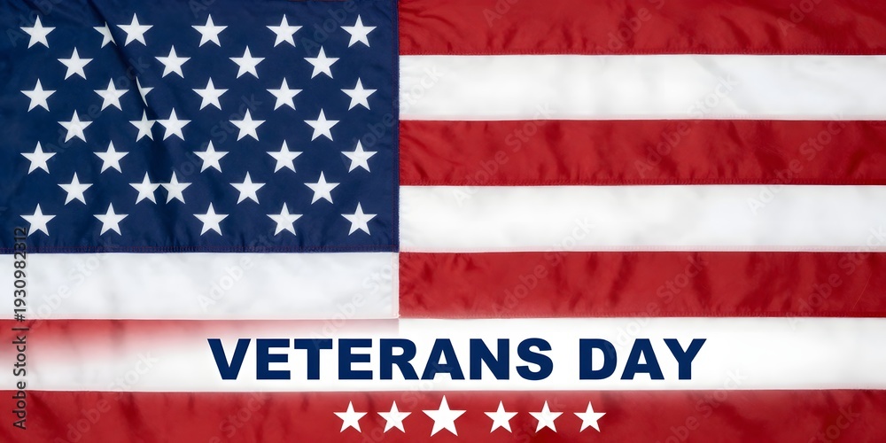 Fototapeta premium United states flag with veterans day text and stars is shown in horizontal view