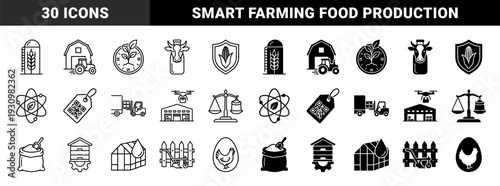 Agriculture and smart farming hybrid symbols featuring silo grain fusion barn tractor mashup cow milk bottle merger and organic science growth concepts