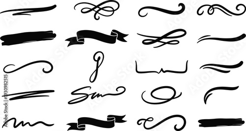 A versatile collection of hand-drawn doodle underlines, swashes, and ribbons for design projects.