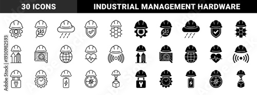 Construction safety helmet hybrid symbols for industrial management featuring integrated gear heart clock battery and global logistics concepts