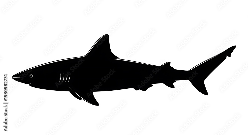 Obraz premium Black silhouette of a shark swimming.