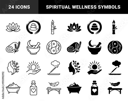 Wellness and Holistic Therapy Symbols Featuring Hybrid Concepts Like Lotus Water Droplets Zen Stones Bamboo Candles and Rooted Meditation Figures