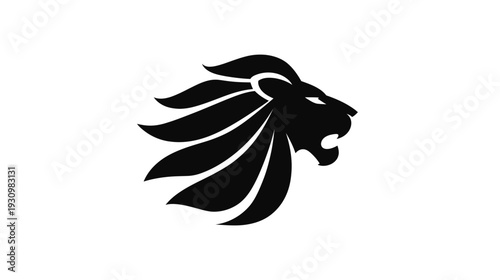 Black silhouette of a lion's head with stylized mane on a white background