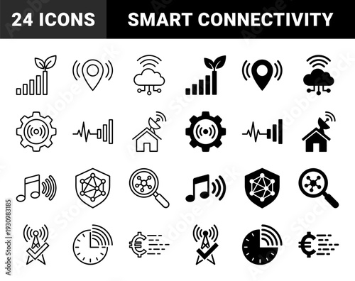 Hybrid communication and connectivity symbols merging organic growth signal bars with digital cloud infrastructure and smart data tracking elements