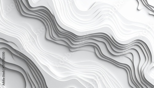 Abstract White and Gray Topographic Lines Background with Depth.
