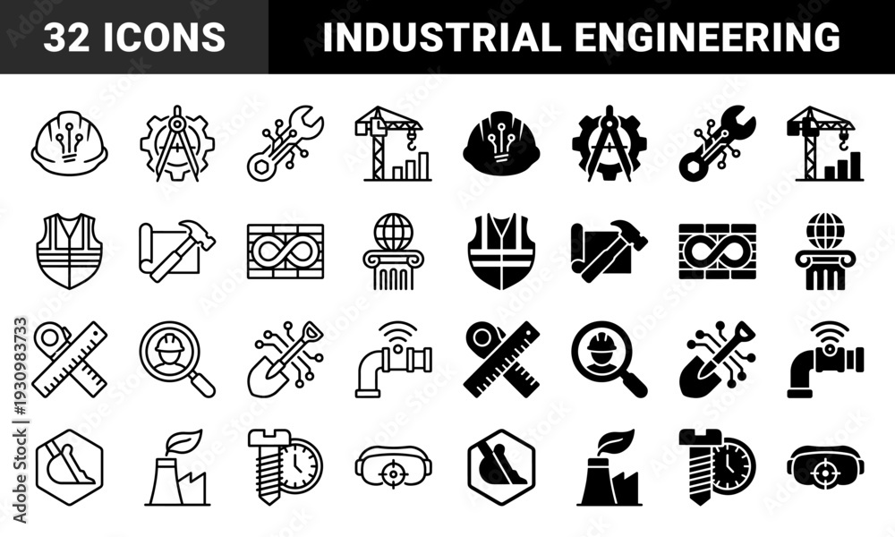 Fototapeta premium Smart construction and civil engineering hybrid symbols featuring industrial tools merged with digital circuit paths and automated sensor technology