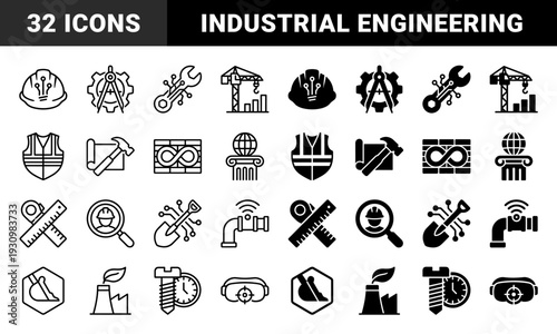Smart construction and civil engineering hybrid symbols featuring industrial tools merged with digital circuit paths and automated sensor technology