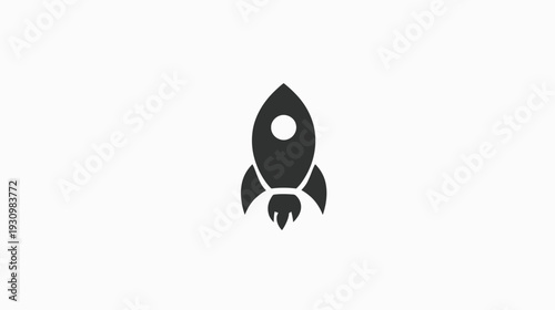 A simple illustration of a rocket ship with a black body, a white porthole, and fiery exhaust