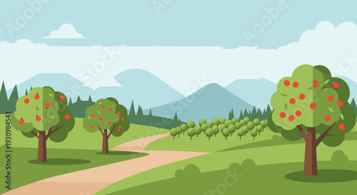 Apple Trees in a Green Orchard.