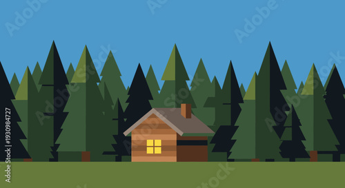 Cabin in the woods illustration.