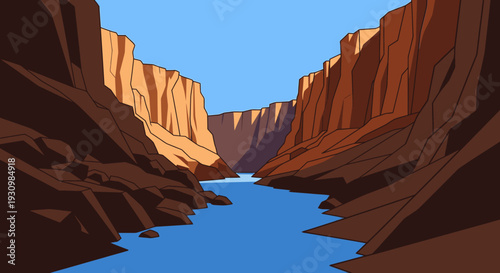 Canyon River Landscape Illustration Artwork.
