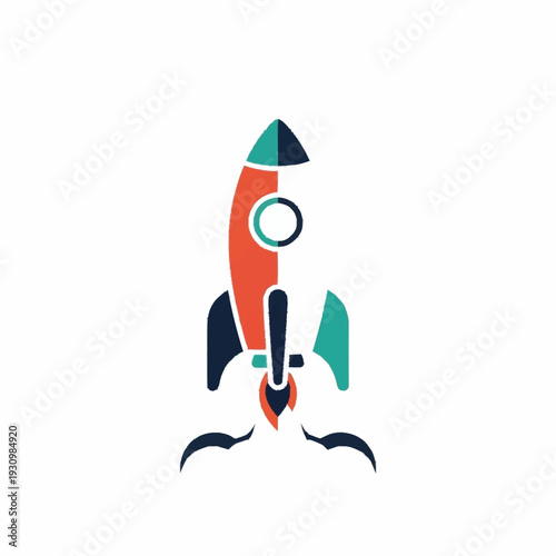 Colorful Retro Rocket Ship Launching into Space.