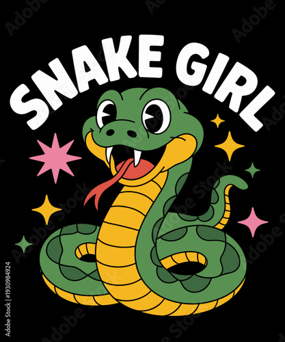Snake Girl Cute Happy Serpent Cartoon Design Funny
