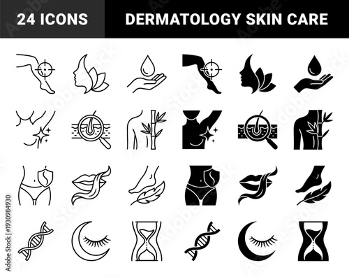 Professional beauty and wellness symbols featuring hybrid concepts like DNA helix skin repair bamboo spine support and anatomical care metaphors