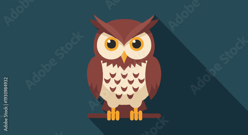 Cartoon Owl Illustration on Branch.