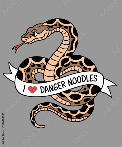 I Love Danger Noodles Funny and Cute Ball Python Snake