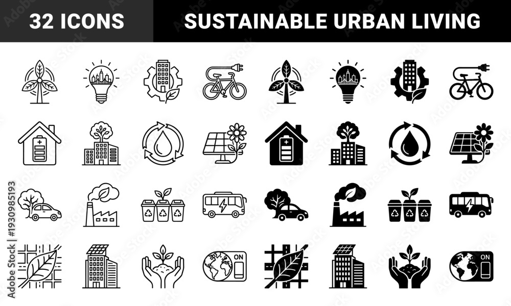 Obraz premium Sustainable energy and eco friendly city infrastructure symbols featuring hybrid designs of green technology and renewable resource conservation