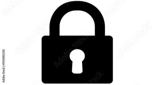 A black, solid-color padlock icon. The design has a keyhole and an arched handle