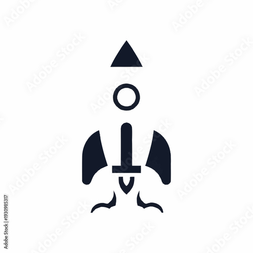 Stylized Rocket Ship Launching Upward Icon.