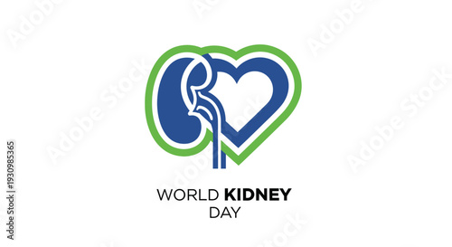 World Kidney Day Symbol with Heart and Kidney Design on an Isolated White Background