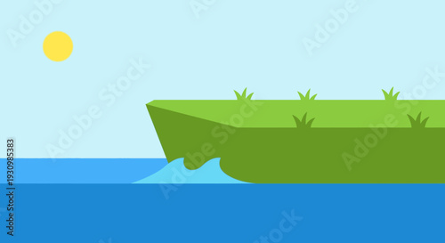 Floating Green Island with Plants on Water.