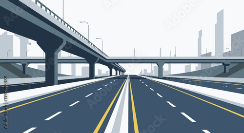 Empty Highway with Elevated Roadway and Dividers.