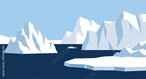 Floating Icebergs in Ocean Water Illustration.