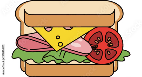 Sandwich with Ham Cheese Lettuce and Tomato.