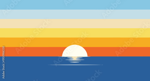 Sun Setting Over the Ocean Waves.