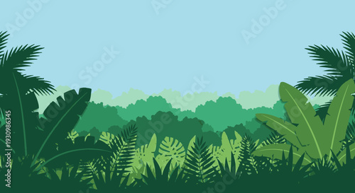 Tropical Forest Landscape with Green Foliage.