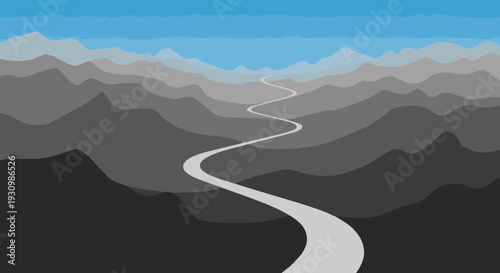 Winding Road Through Mountainous Landscape Illustration.