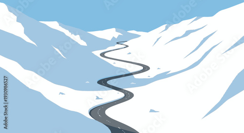 Winding Road Through Snowy Mountain Landscape.