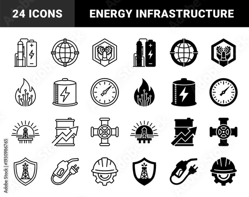 Energy Transition and Industrial Resource Management Hybrid Symbols Featuring Oil Barrel Growth Charts Battery Refining and Sustainable Power Infrastructure